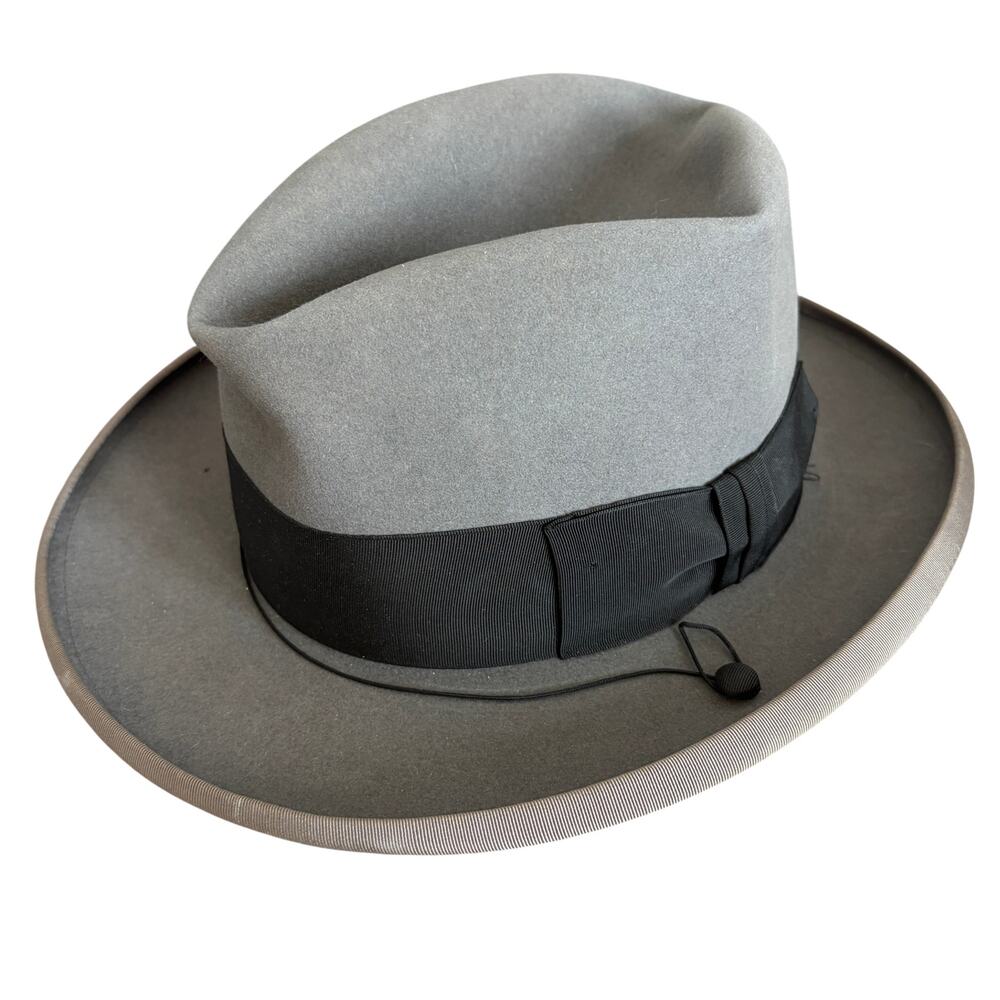 Vintage 1950s Royal De Luxe Stetson Felt Fedora Hat Gray, Black Bow Size 7